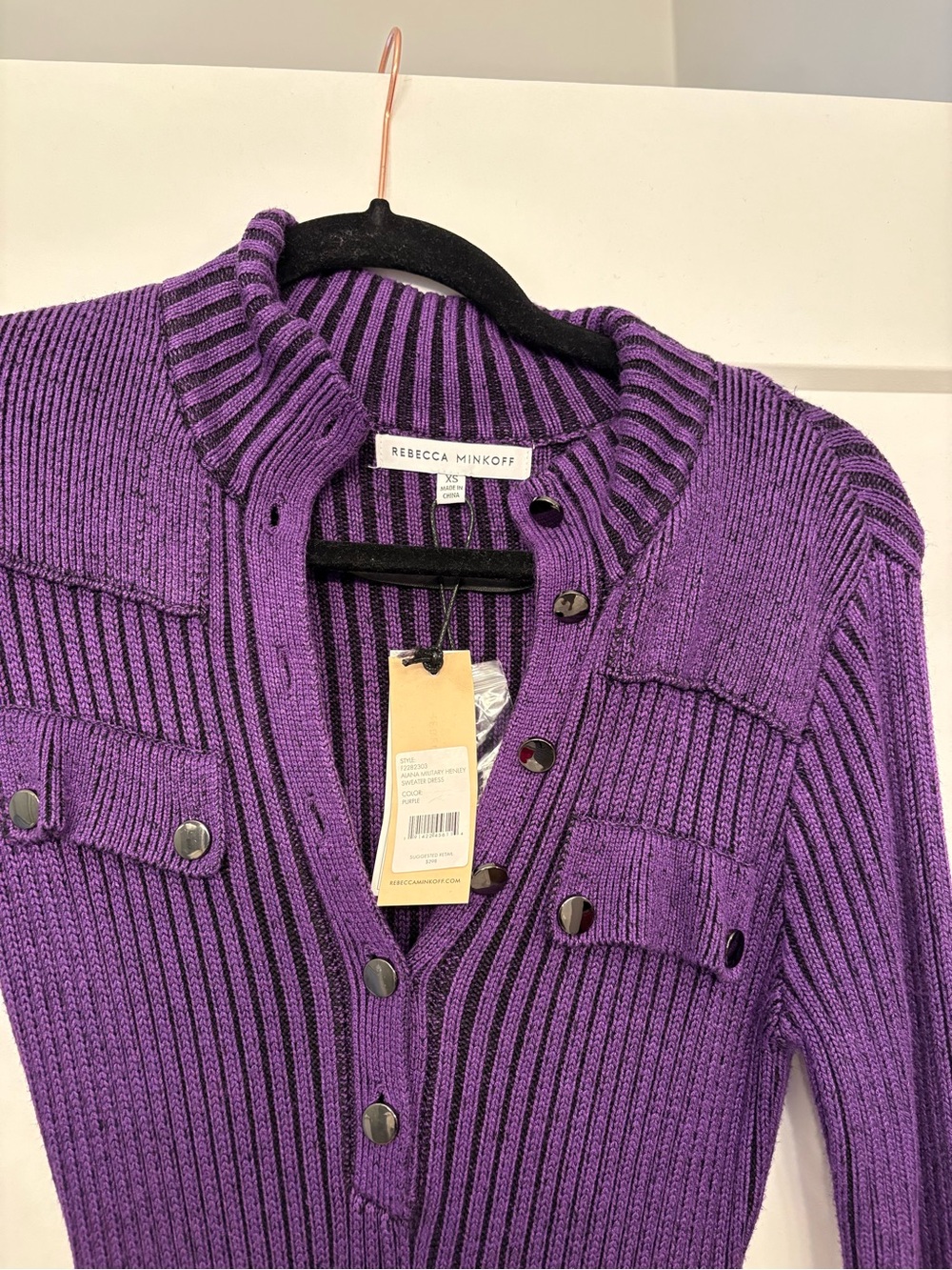 Rebecca Minkoff Purple Ribbed Knit Long Sleeve Maxi Dress - Picture 3 of 4